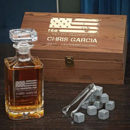 Personalized Decanter and Whiskey Stones Army Boyfriend Gift