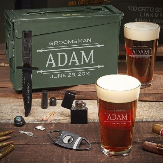 Personalized Ammo can Beer Gift Set with Survival Knife