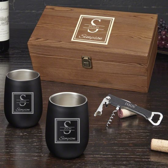 Personalized Stainless Steel Wine Glasses Box Set