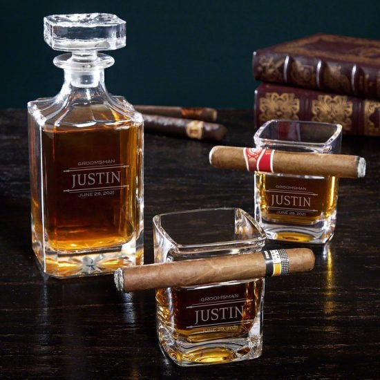 Custom Cigar Glasses and Decanter Set