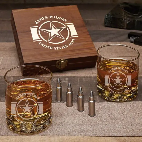 Bullet Whiskey Stones Set with Two Whiskey Glasses