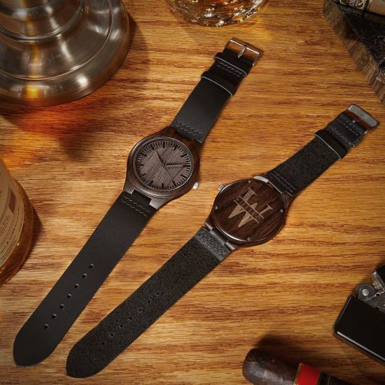 Wooden Watch with Leather Band Groomsman Gift