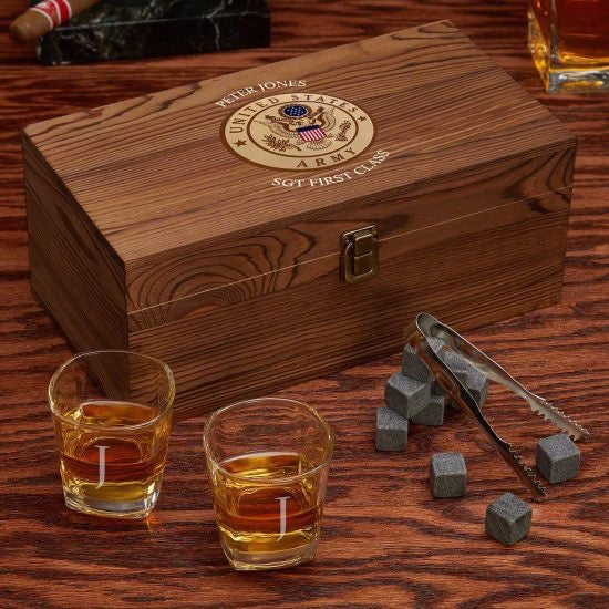 Engraved Whiskey Box Set of Army Gifts