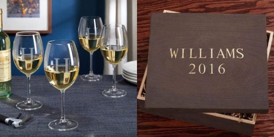 Custom Wine Glasses and Wooden Box Gift Set