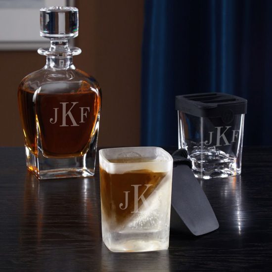 Monogrammed Ice Wedge Glass and Decanter Set