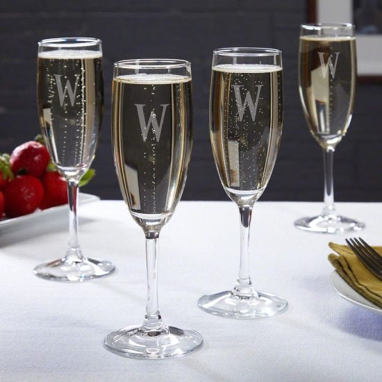 Set of Four Personalized Champagne Flutes