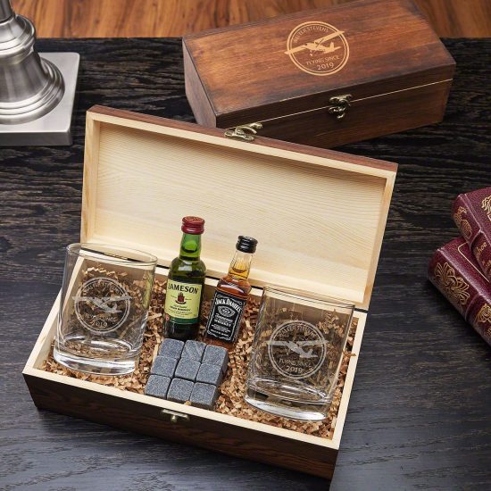 Engraved Whiskey Glasses and Stones Gift Set