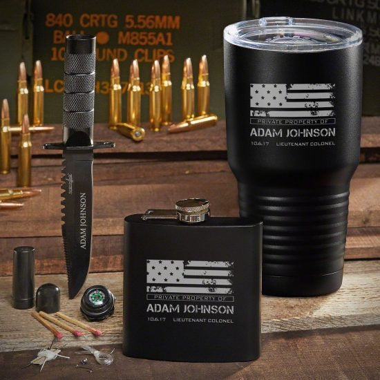 Engraved US Navy Gifts Set with Tumbler and Flask