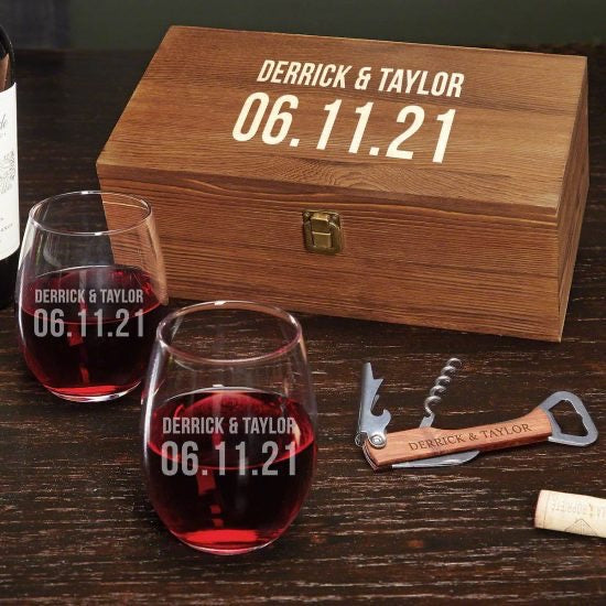 Personalized Stemless Wine Glass Box Set 