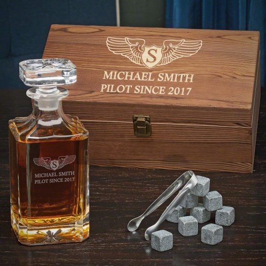 Whiskey Decanter and Stones Set for Pilots
