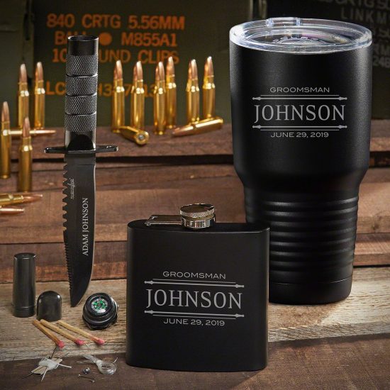 Personalized Coffee Tumbler Flask and Survival Knife