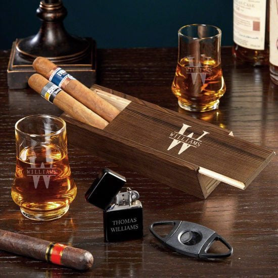 Personalized Whiskey and Cigar Gift Set