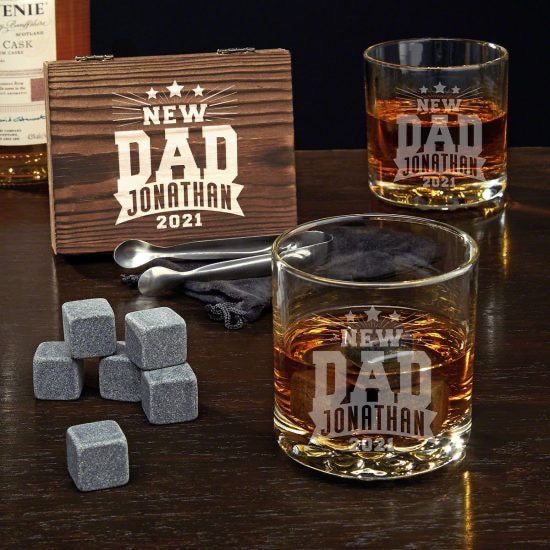 New Father Gift of Whiskey Glasses and Stones