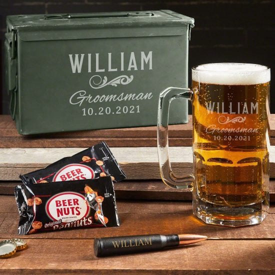 Giant Beer Mug and Ammo Can Set of Custom Gifts for Him