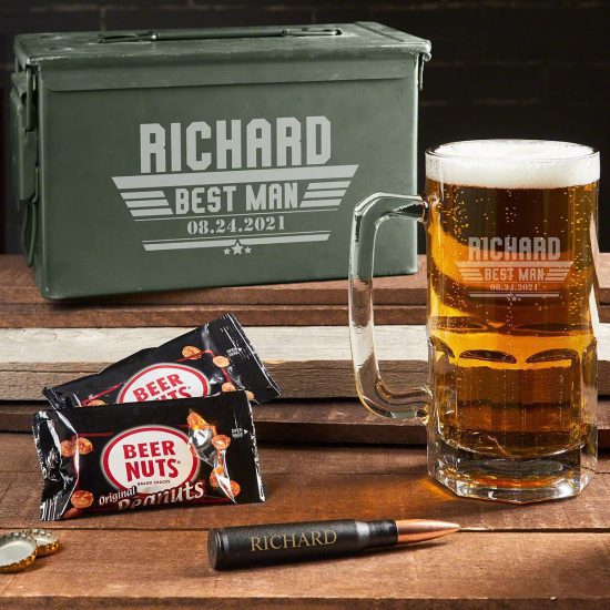 Large Beer Mug Ammo Can Set with Beer Nuts