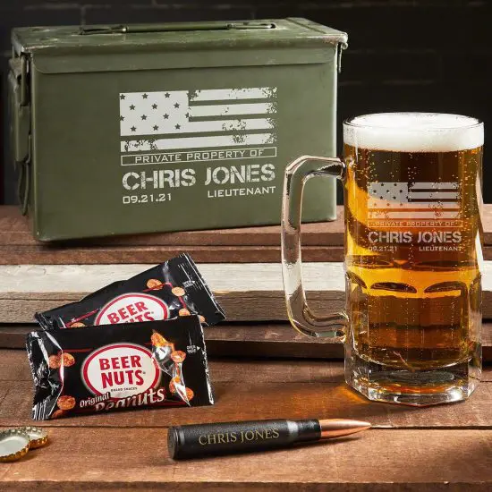Personalized American Flag Beer Mug Ammo Can Gift Set