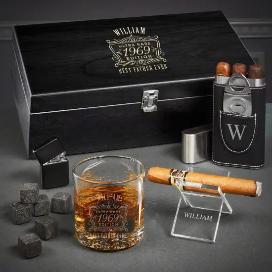Custom Cigar and Whiskey Gift Box Set