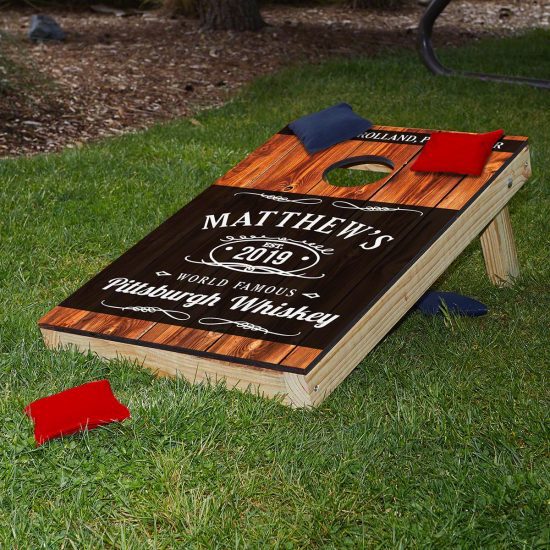 Personalized Whiskey Label Cornhole Gift Set for Fathers Day