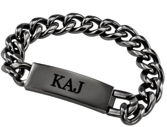 Monogrammed Gift for Him Gunmetal Bracelet