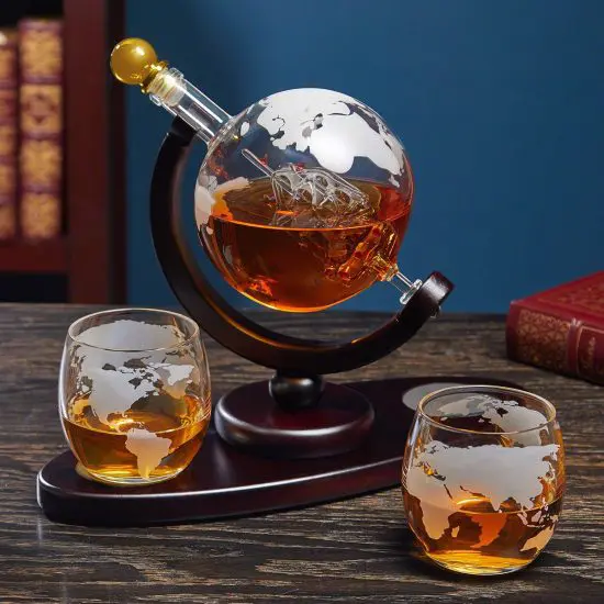 A Birthday Gift for Men is a Globe Decanter with Matching Globe Glasses