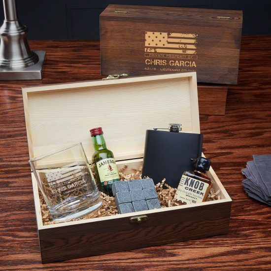 Personalized Liquor Gift Box with Flask and Cocktail Glass
