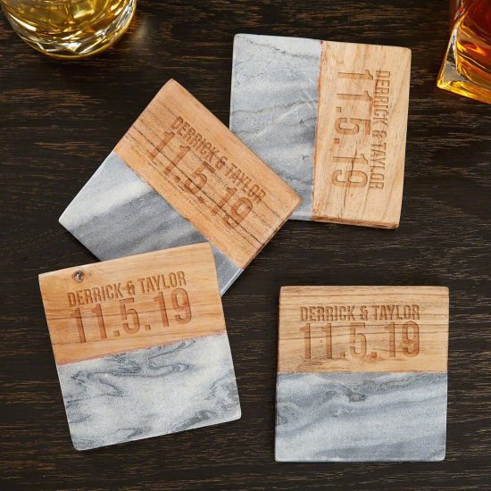 Engraved Silver Marble Coasters Traditional Anniversary Gifts