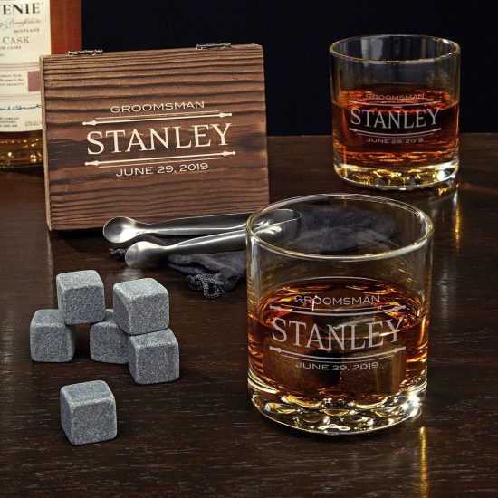 Personalized Whiskey Cocktail Glass Set with Stones