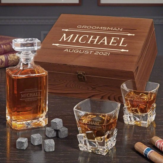 Personalized Whiskey Decanter Set with Stones