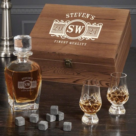 Personalized Decanter Box Set with Crystal Glencairn Glasses