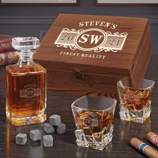 Personalized Box Set with Crystal Decanter and Glasses