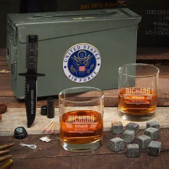 Personalized Air Force Ammo Can Whiskey Gift Set