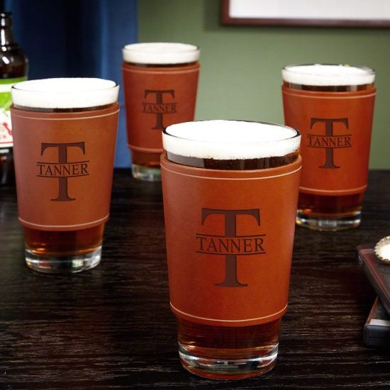 Leather Wrapped Pint Barware Glasses