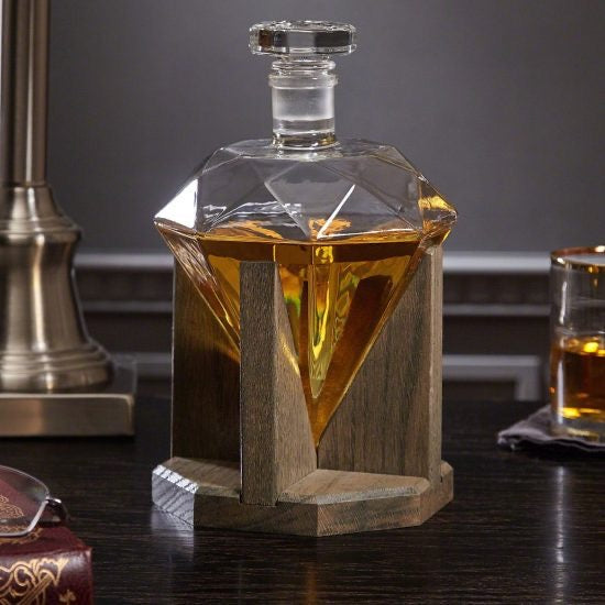 Diamond Shaped Decanter with Wood Stand