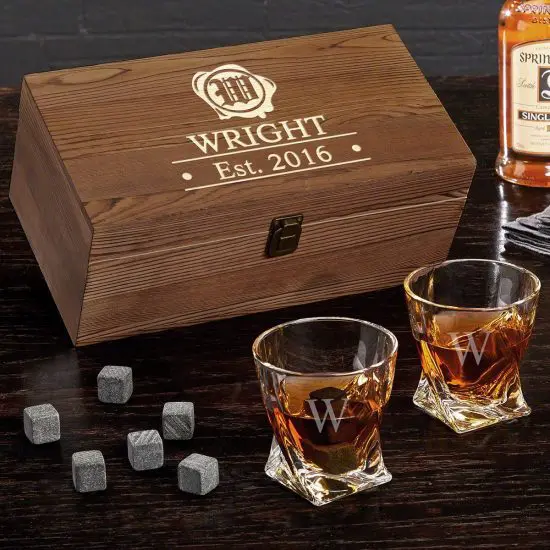Custom Whiskey Glass Box Set First Year Wedding Anniversary Gifts for Husband