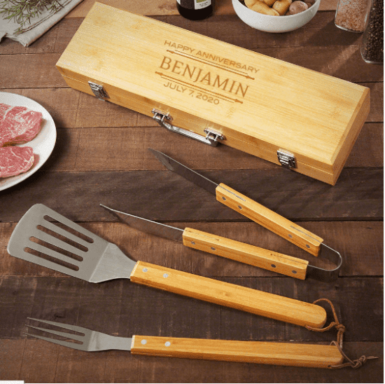 Custom Bamboo Grilling Tools First Year Anniversary Gifts for Husband