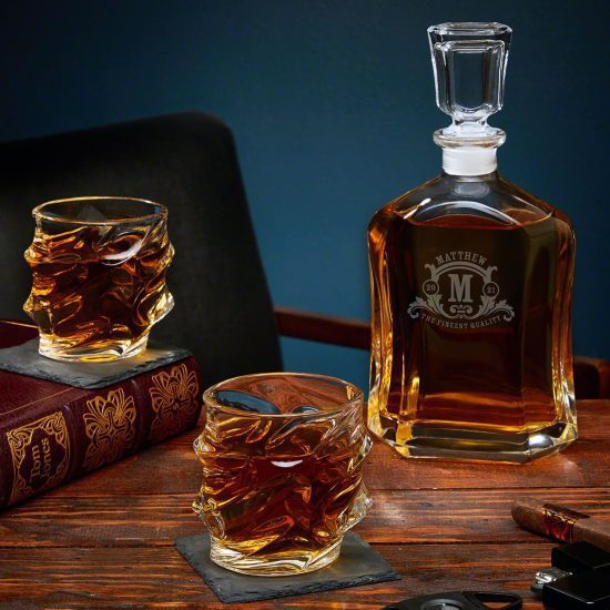 Personalized Decanter and Twist Glasses Set