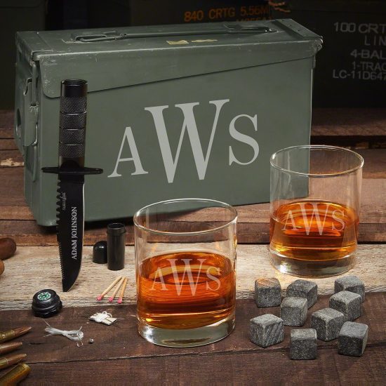 Monogrammed Ammo Can Whiskey Gift Set