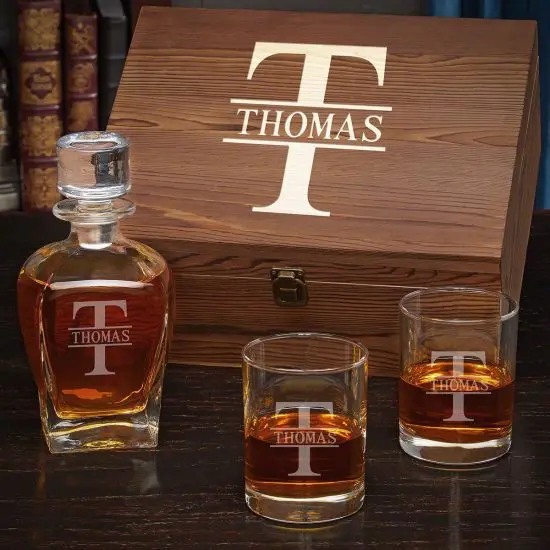Custom Whiskey Decanter and Glasses with Gift Box