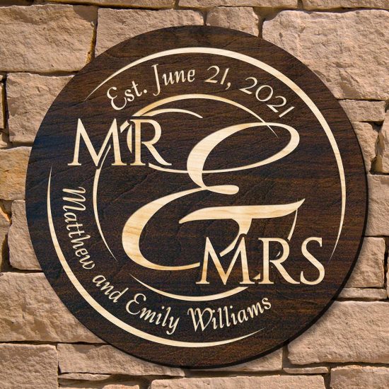 Round Mr. and Mrs. Wedding Reception Sign