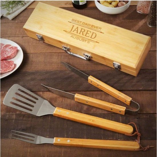 Bamboo BBQ Tool Set of Gifts for Dad from Daughter