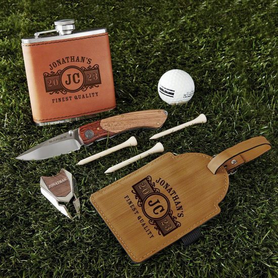 Flask Knife Bag Tag Set of Personalized Golf Gifts for Him