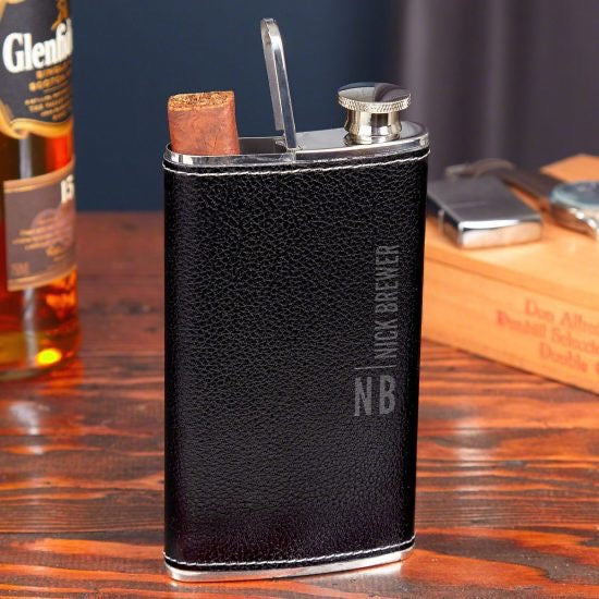 Customized Leather Flask and Cigar Holder