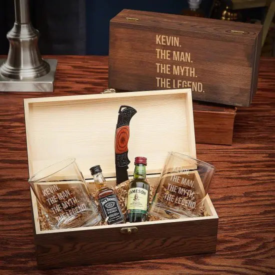 Engraved Cocktail Glass Box Set with Knife
