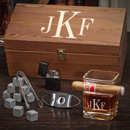 Monogrammed Cigar Whiskey Gifts for 25 yr Old Man