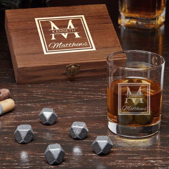 Custom Whiskey Stone and Glass Set of Best Christmas Gifts for Him