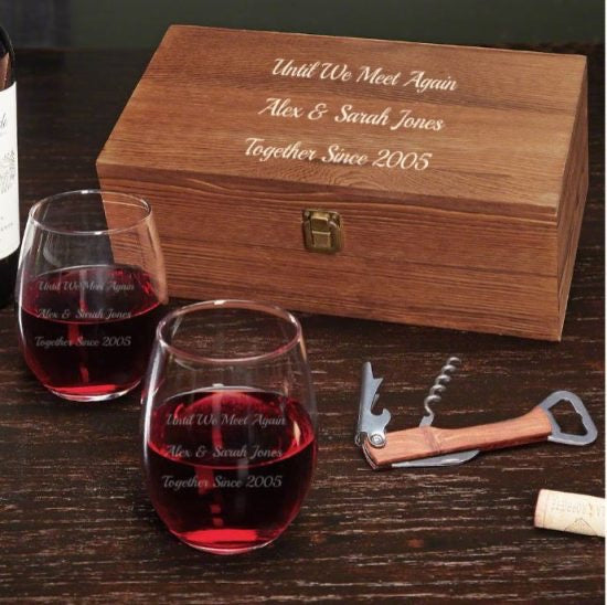 Personalized Wine Glass Box Set of Long Distance Relationship Gifts