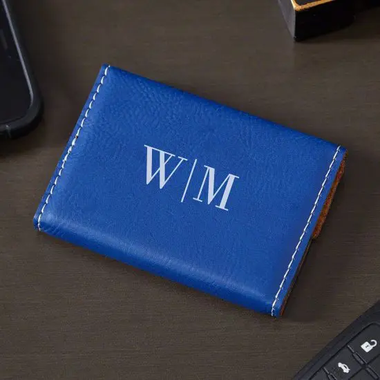 Blue Leather Business Card Holder