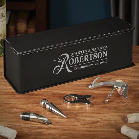 Custom Black Leather Wine Gift Box