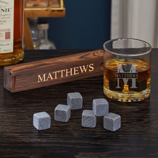 Custom Whiskey Glass and Stone Set of Stocking Stuffers for Him