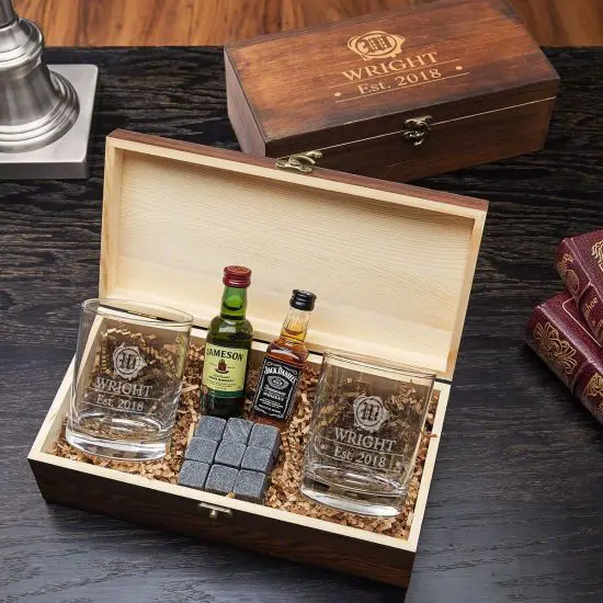 Custom Whiskey Glass and Stone Box Set